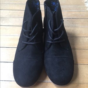 Black Lace Up Wedge Booties